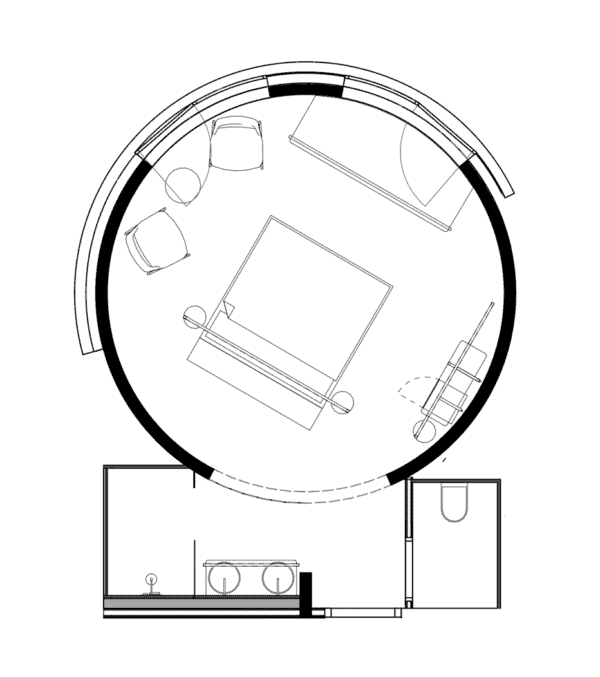 Floor plan of the Best Stuuv at John & Will Bremen – full circular silo room with 30 sqm and adjacent bathroom